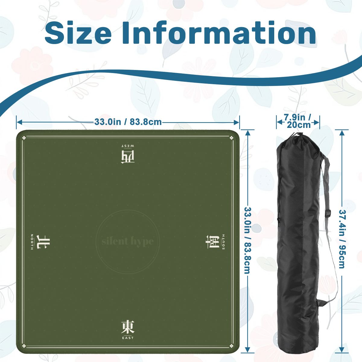 Mahjong mat size: 84 x 84 cm, with a drawstring bag