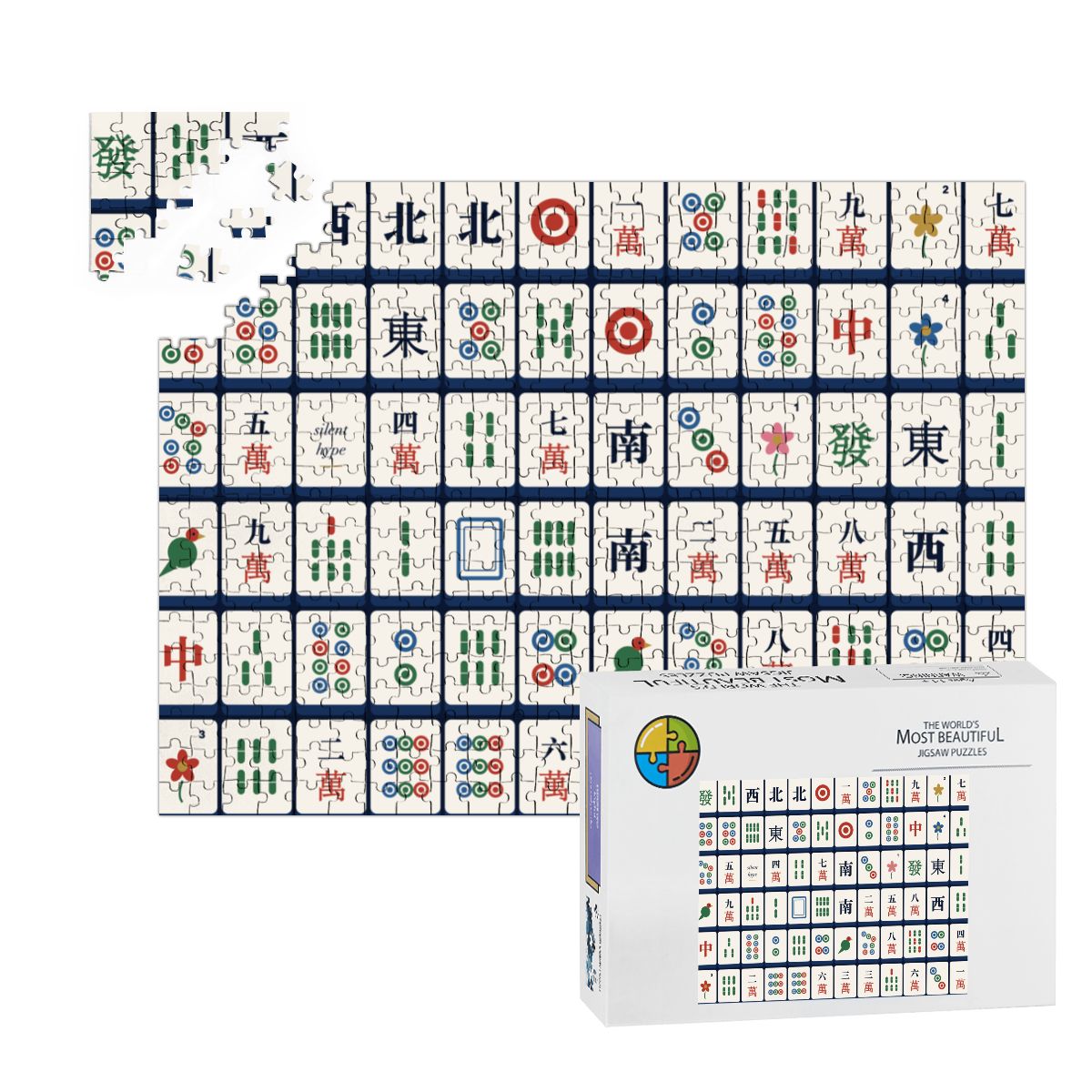 Mahjong tiles 500-piece wooden jigsaw puzzle with box