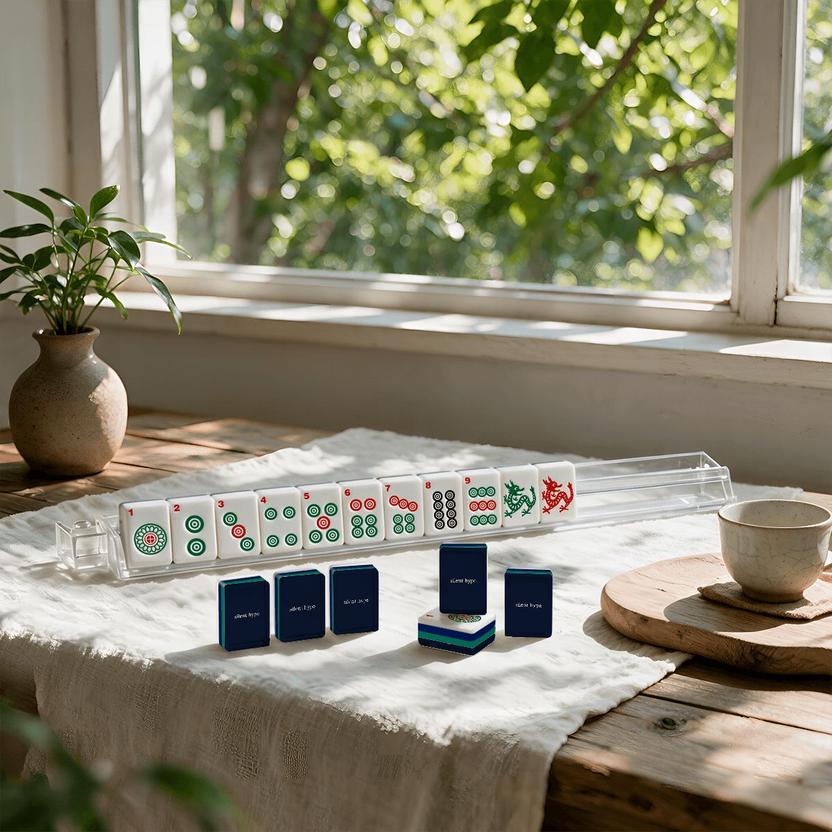 Navy Mahjong Set: 166 Four-Layer Acrylic Tiles