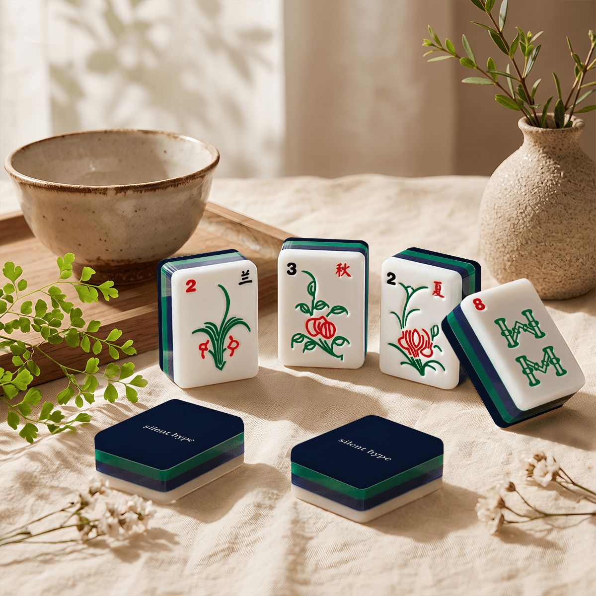 Navy Mahjong Set: 166 Four-Layer Acrylic Tiles