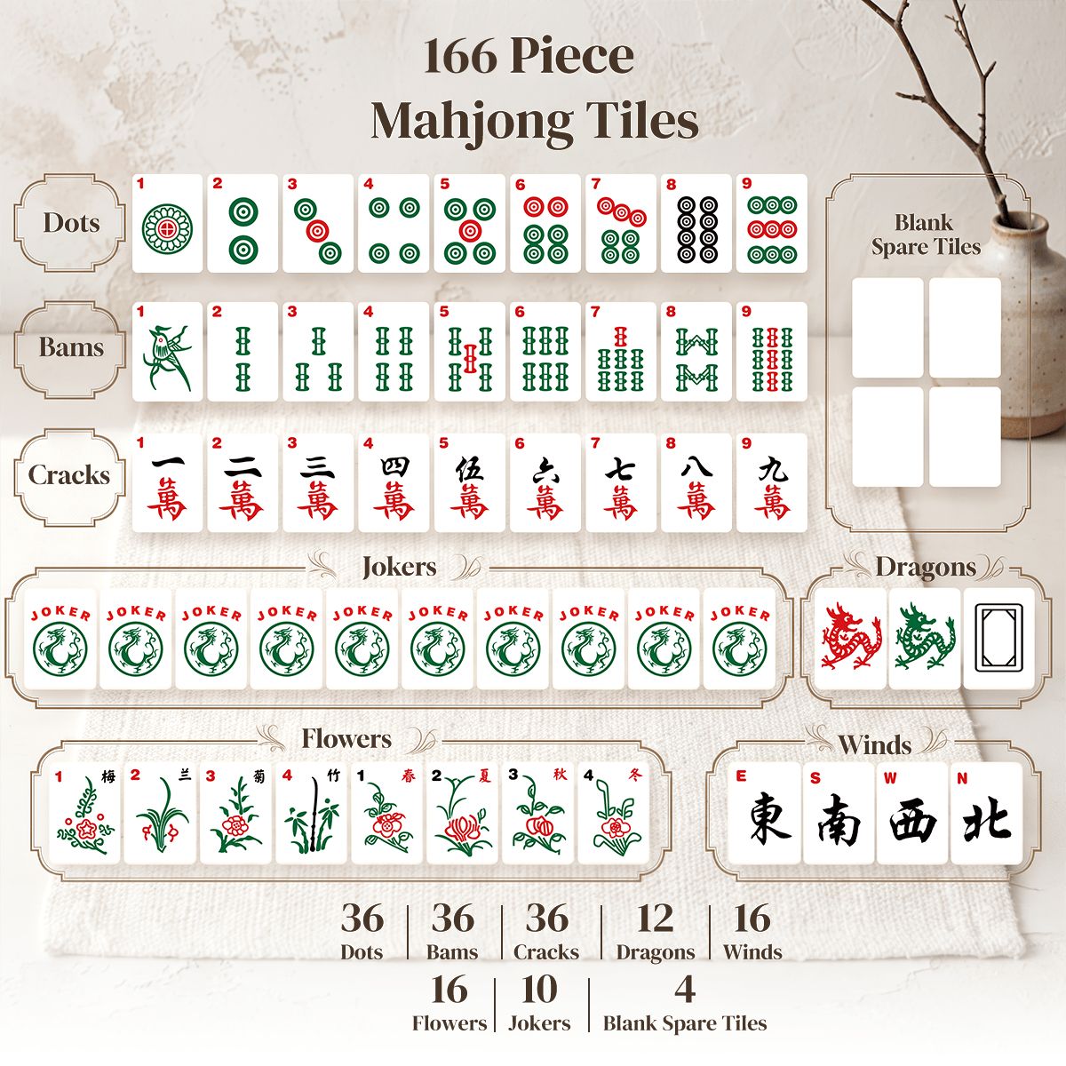 Navy Mahjong Set: 166 Four-Layer Acrylic Tiles