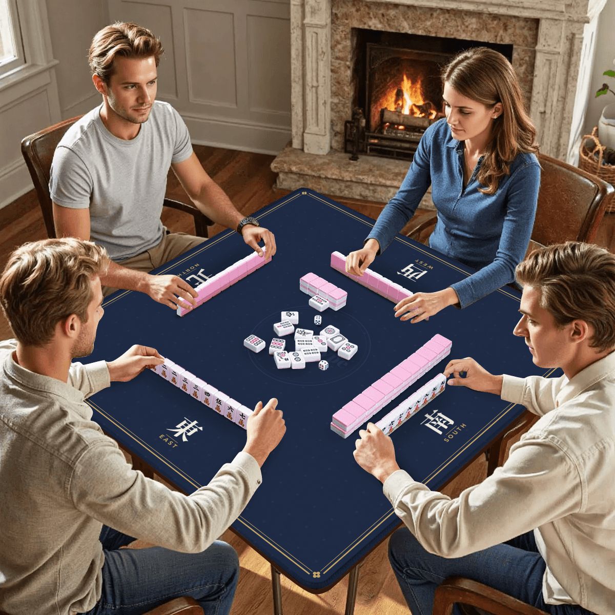 Seat Winds Mahjong Mat, Navy, Premium (84 cm)