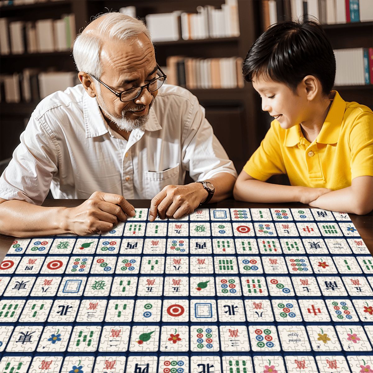 Doing the mahjong tiles jigsaw puzzle together