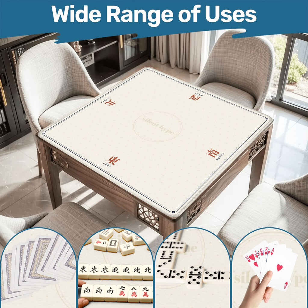 Cream mahjong mat on a square games table