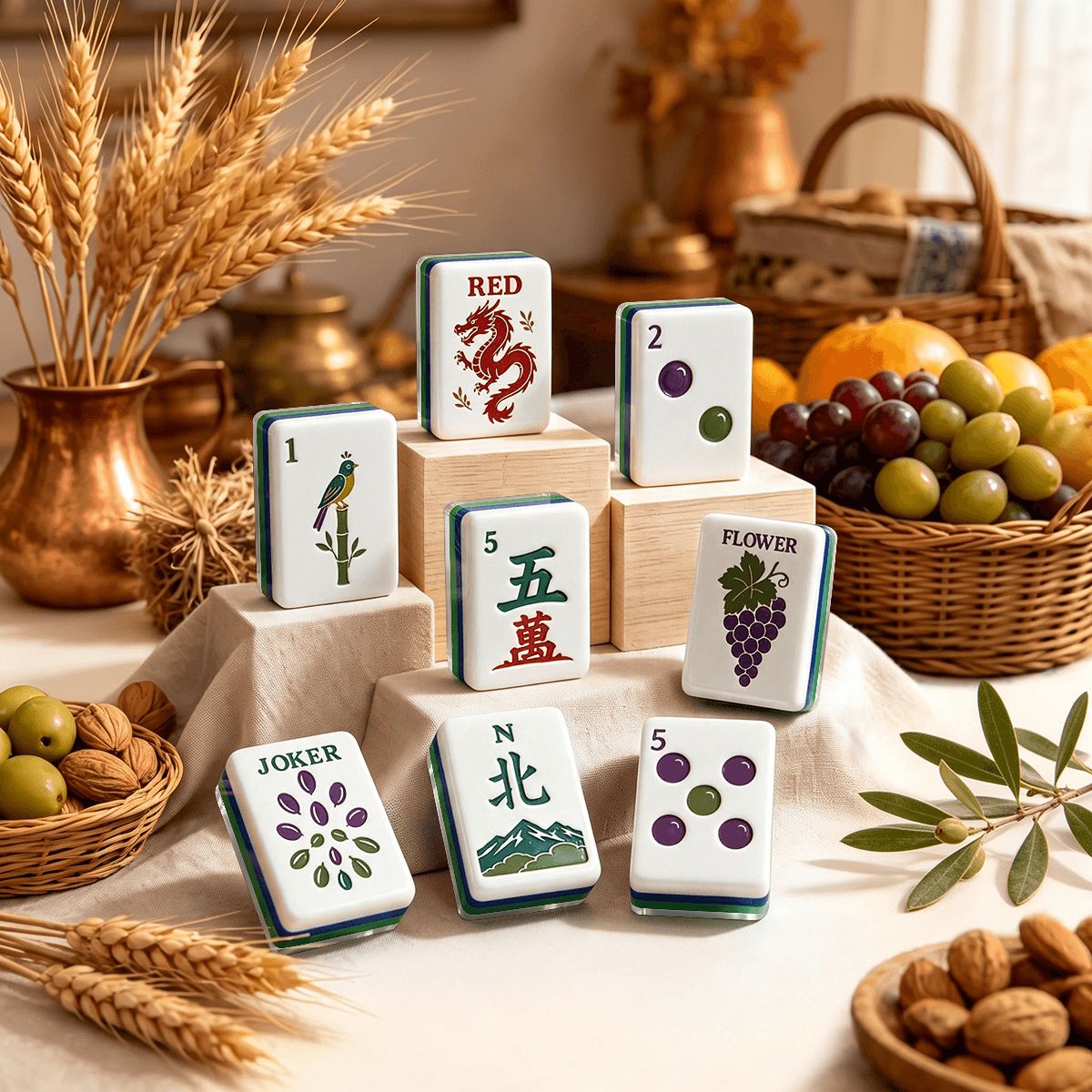 Earthy Botanical Mahjong Set
