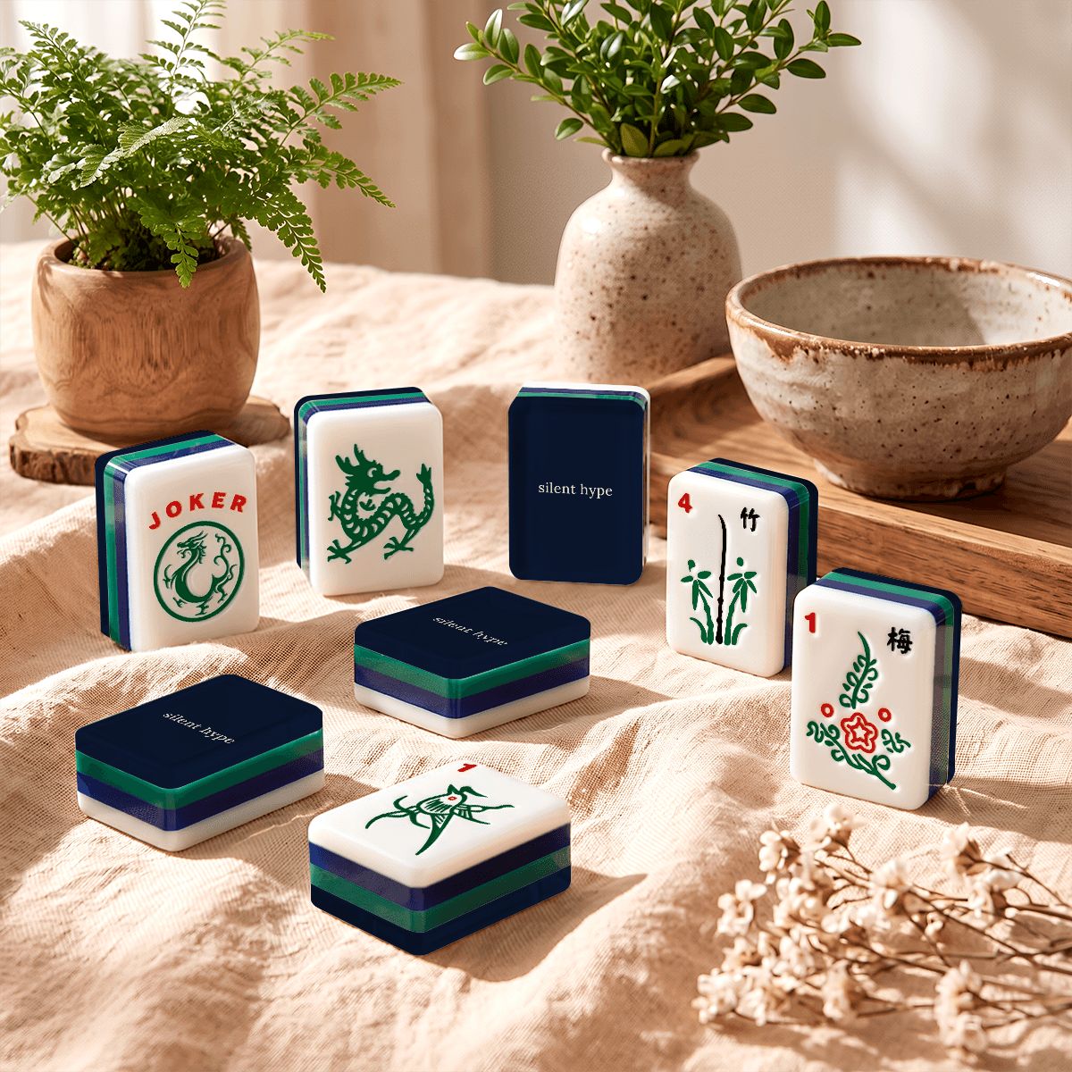 Navy Mahjong Set: 166 Four-Layer Acrylic Tiles