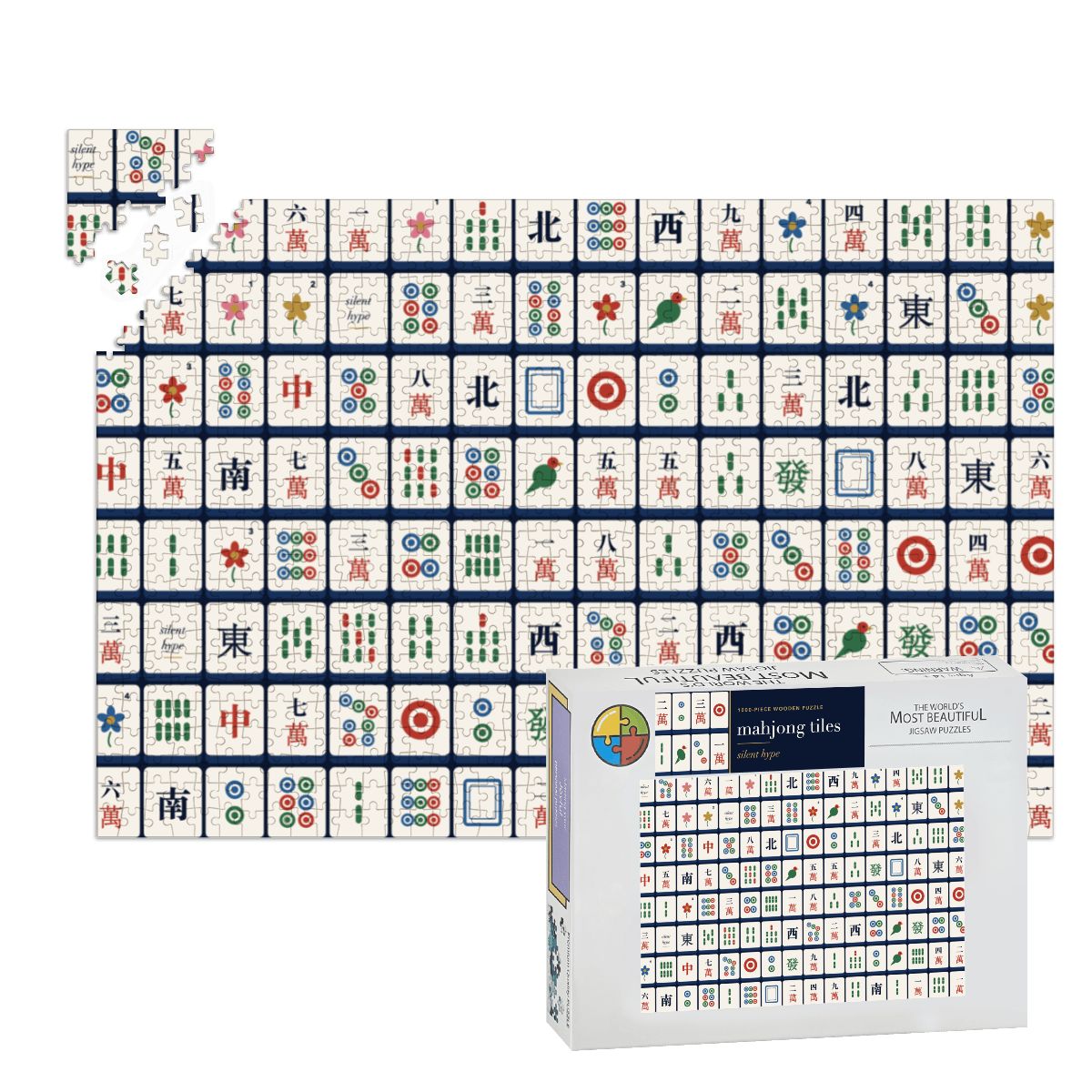 Mahjong tiles 1000-piece wooden jigsaw puzzle with box