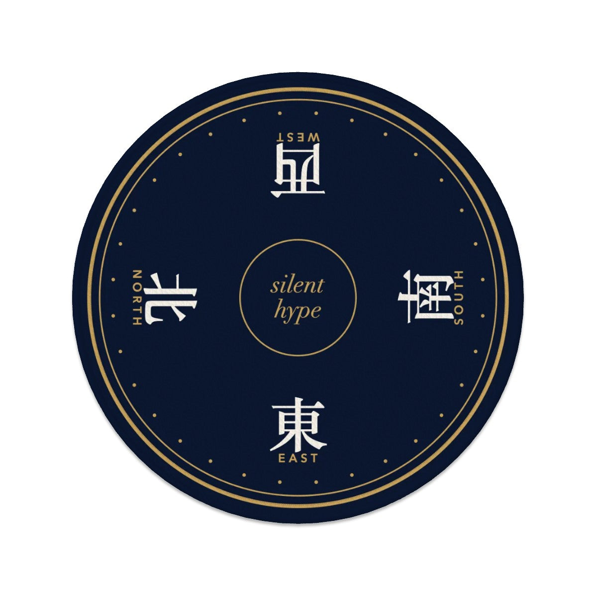Navy coaster printed with East, South, West and North
