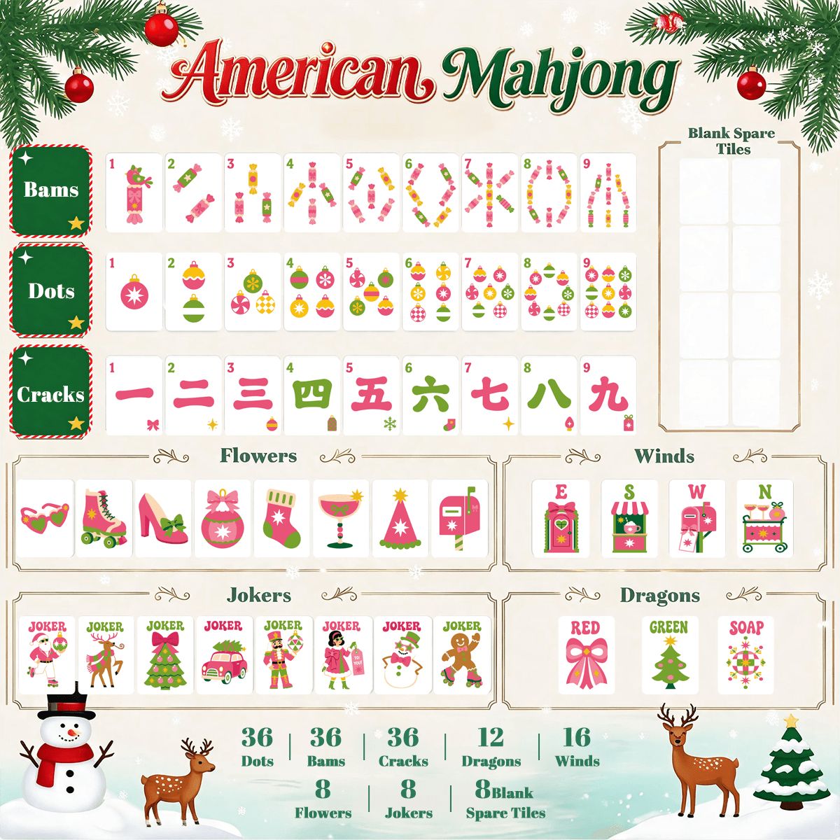 Pink Christmas Mahjong Set