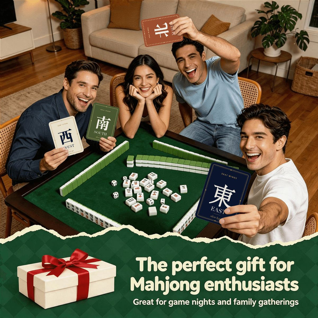 Friends playing mahjong with seat winds shuffler cards