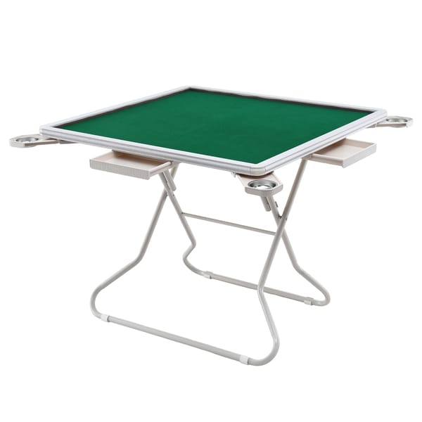 Folding mahjong table with green top, four drawers and cup holders