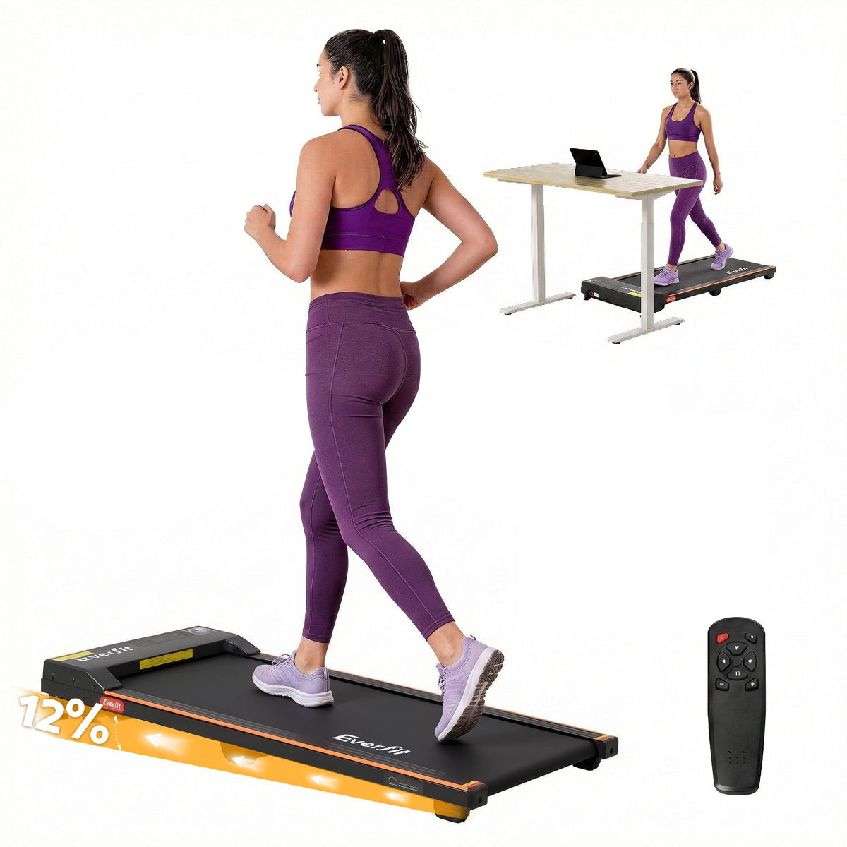 Everfit 3-in-1 Walking Pad Treadmill, 12% Incline, 38cm Belt