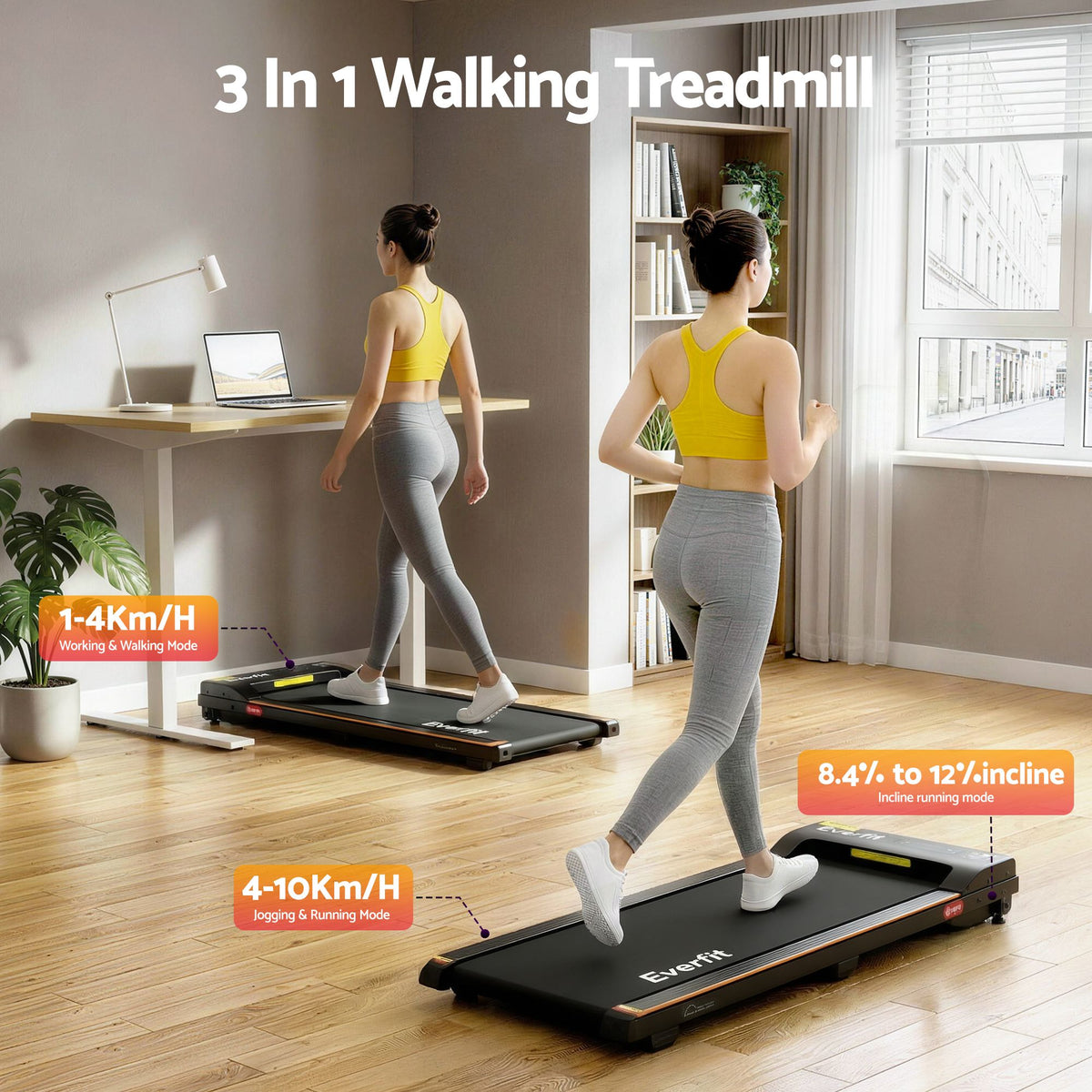 Everfit 3-in-1 Walking Pad Treadmill, 12% Incline, 38cm Belt