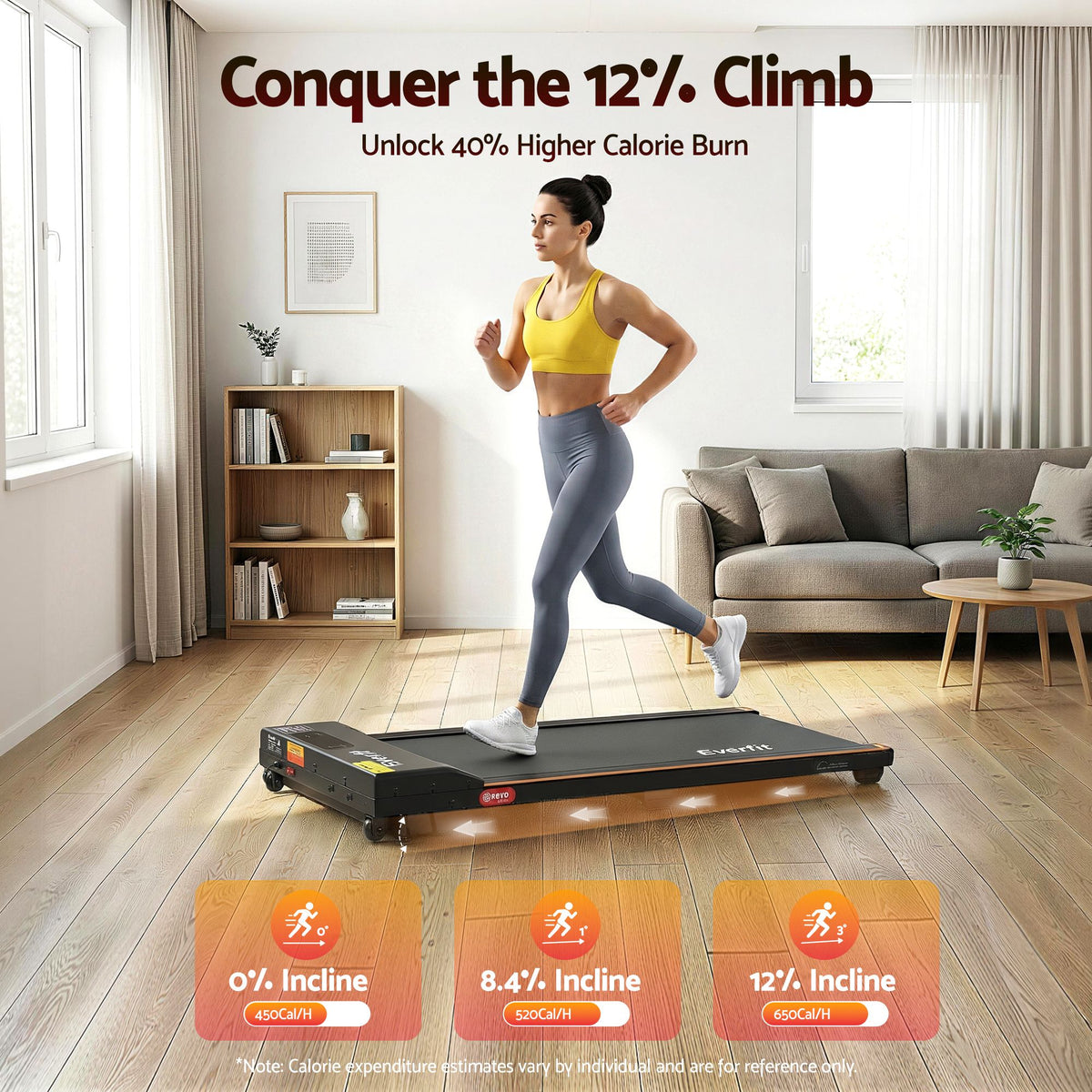 Everfit 3-in-1 Walking Pad Treadmill, 12% Incline, 38cm Belt