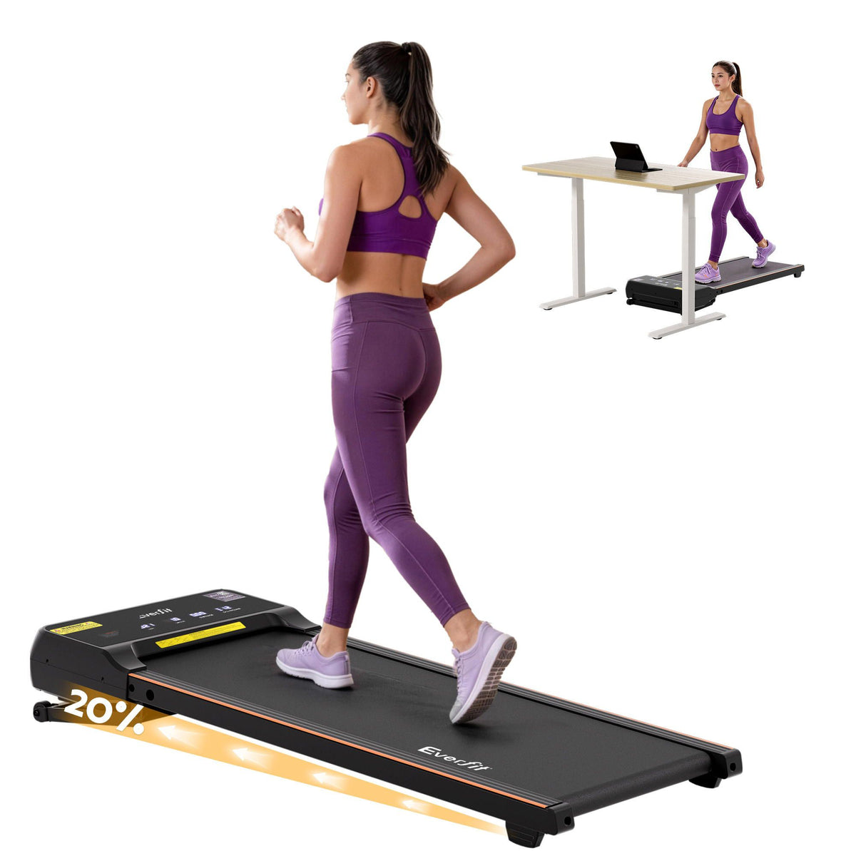 Everfit Walking Pad Treadmill, 20% Auto Incline, 40cm Belt