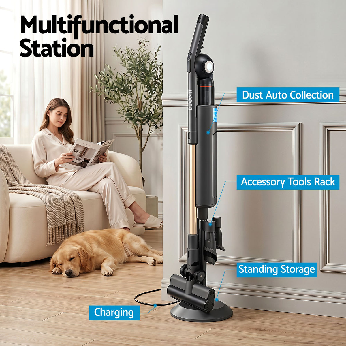 Devanti cordless stick vacuum with auto-empty station