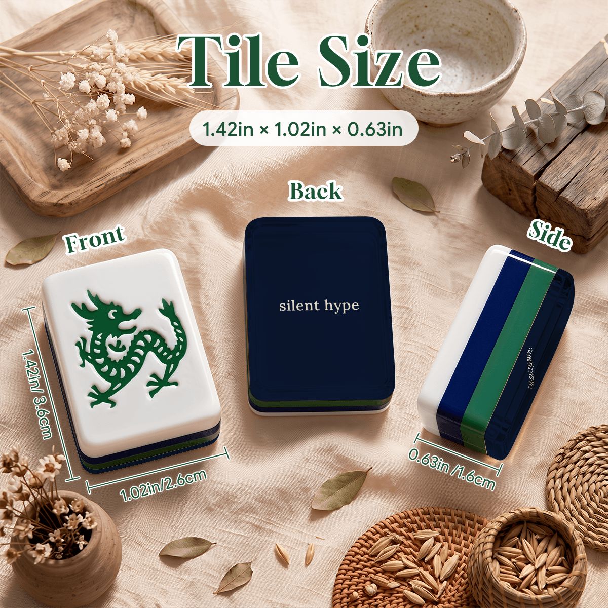 Navy Mahjong Set: 166 Four-Layer Acrylic Tiles