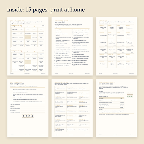Inside the Boxing Day, Sorted printable game pack: bingo, charades and Kris Kringle pages