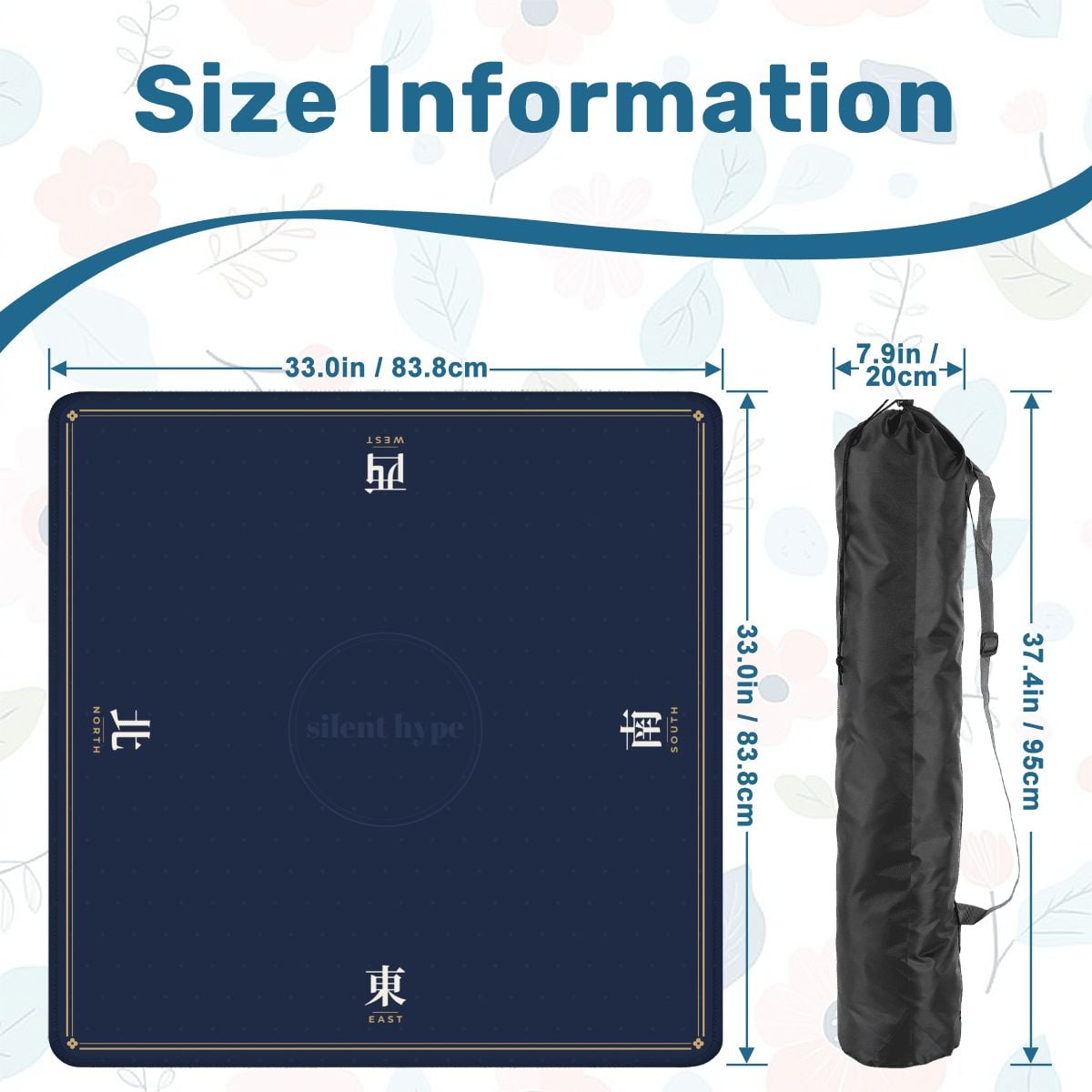 Seat Winds Mahjong Mat, Navy, Classic (84 cm)