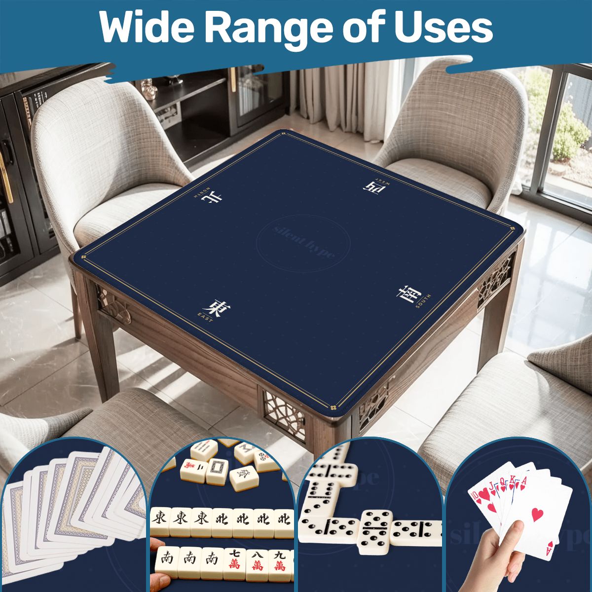 Seat Winds Mahjong Mat, Navy, Premium (84 cm)