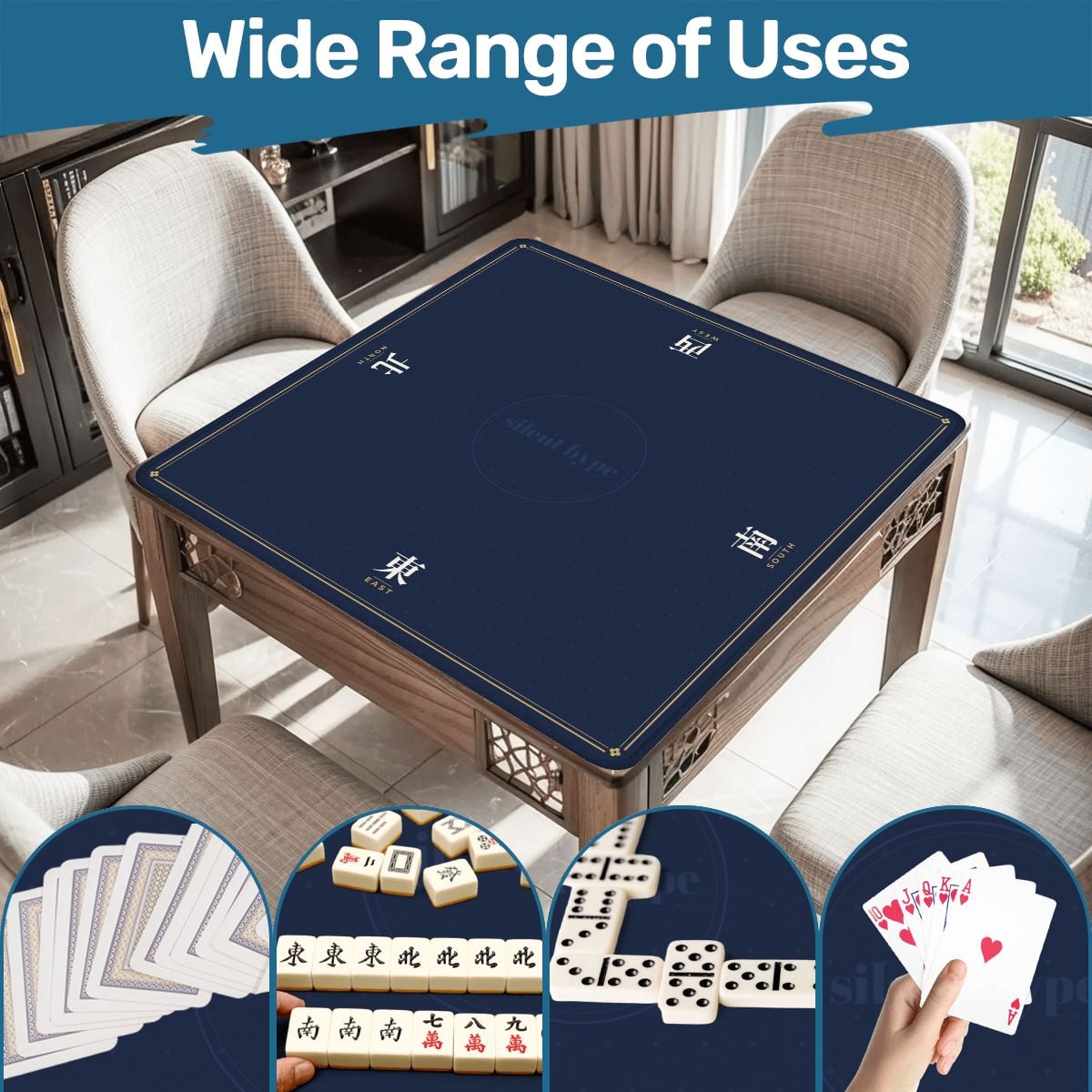 Seat Winds Mahjong Mat, Navy, Classic (84 cm)