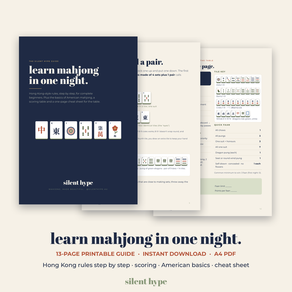 Learn Mahjong in One Night printable beginner's guide cover